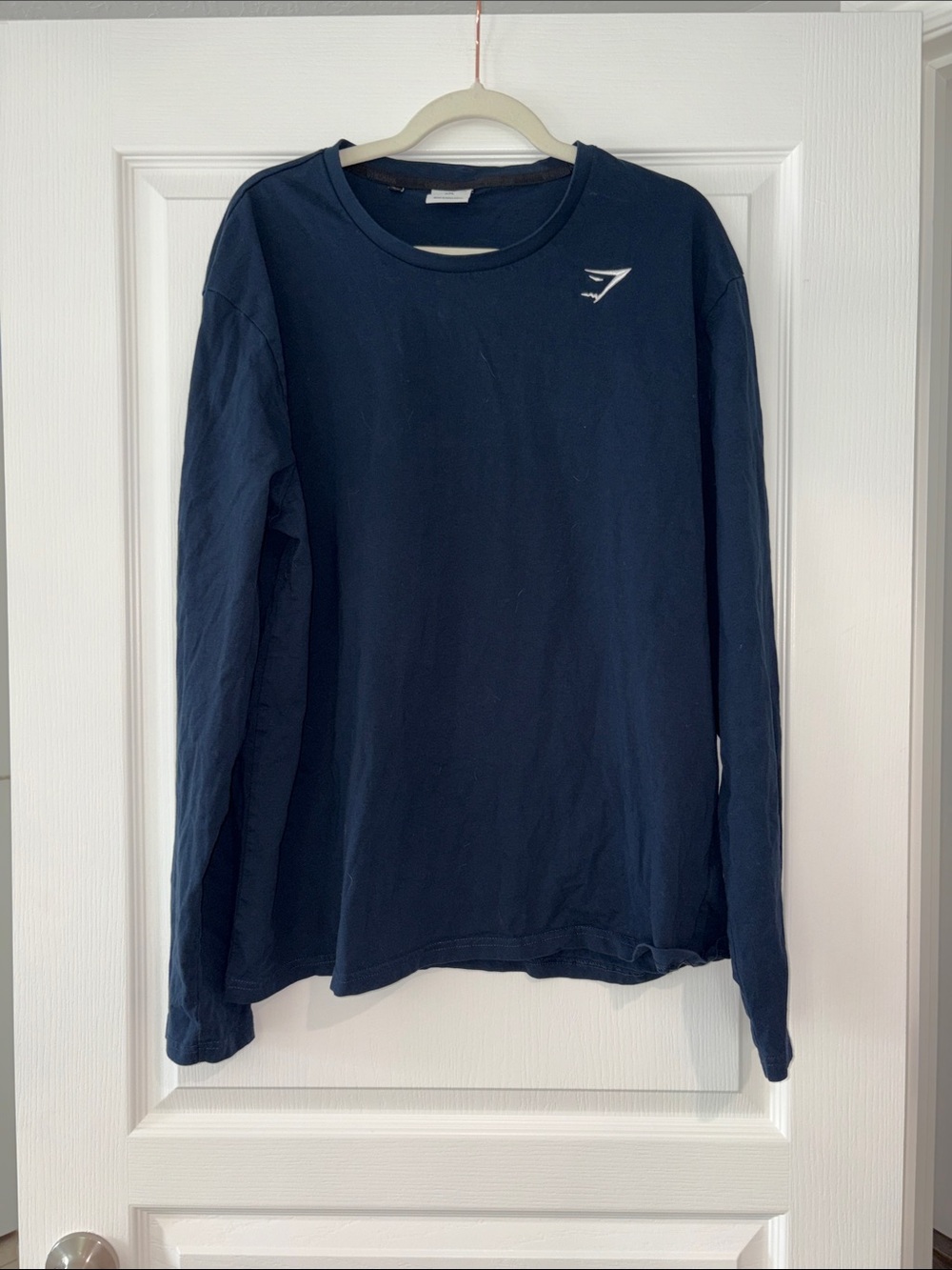 Gymshark Men's Long Sleeve Crew Tee - Dark Blue with White Embroidered Logo